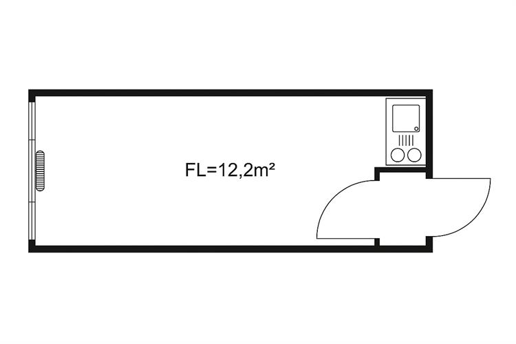 Raummodul 6,0×2,5 m mit Windfang, Pantry