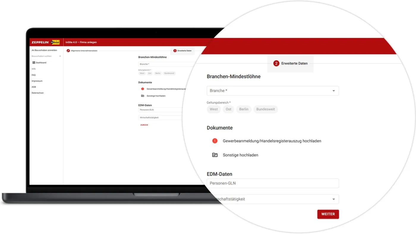InSite Nachunternehmen - Erweiterte Darstellung